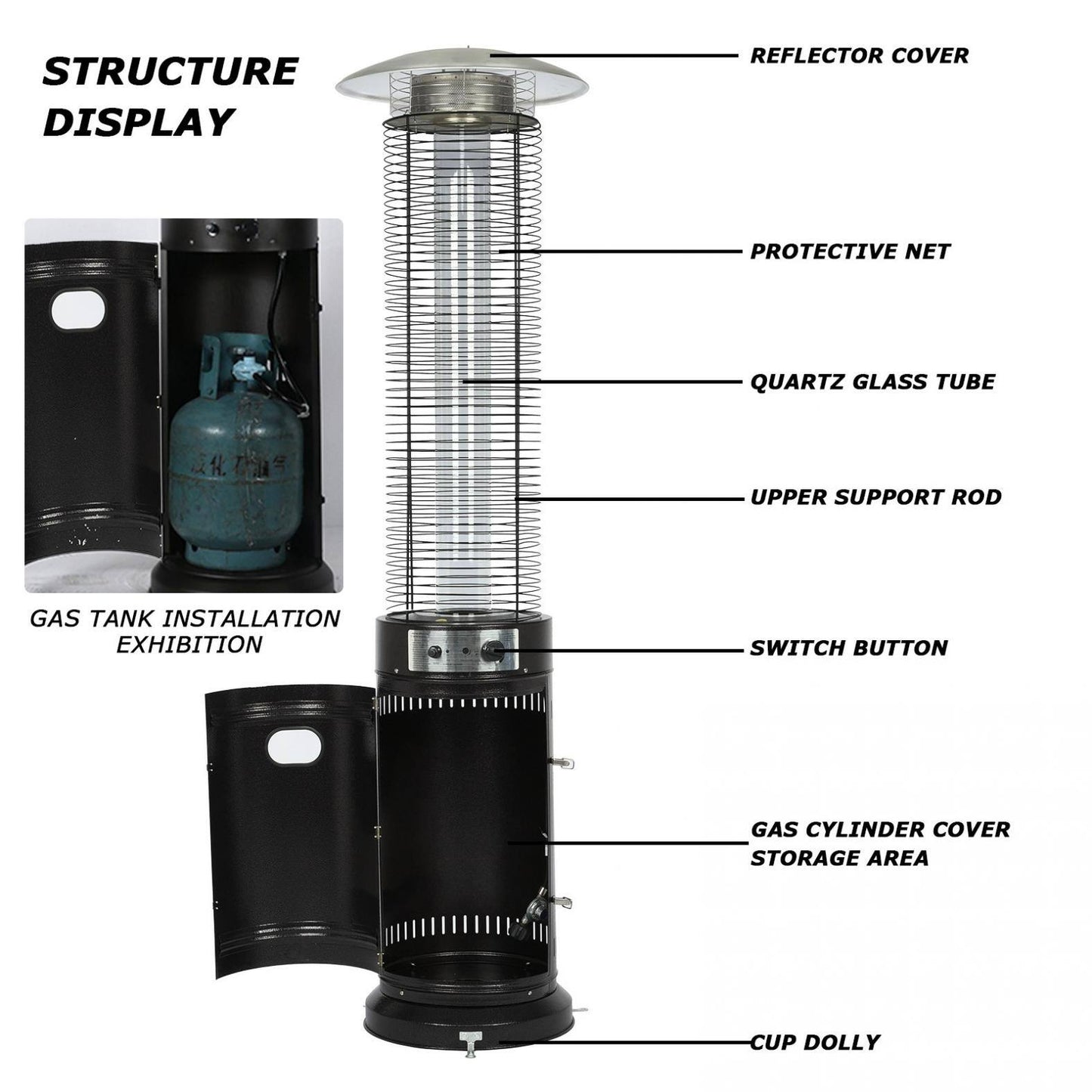 H-GENERAL Round Glass Tube Gas Patio Heater Indoor/Outdoor