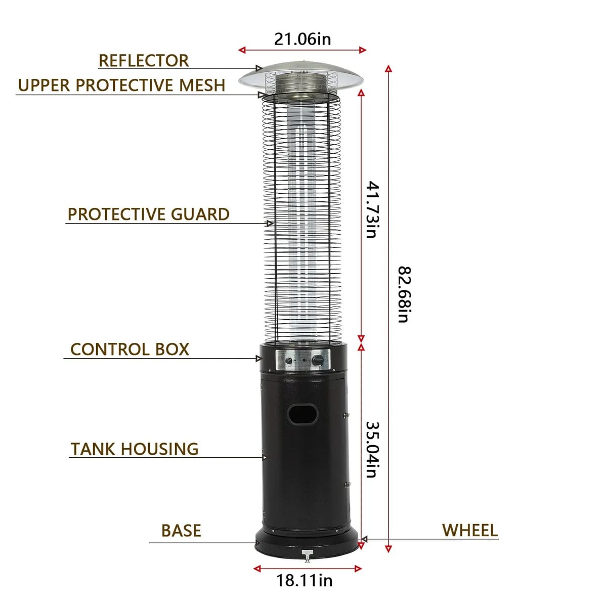 H-GENERAL Round Glass Tube Gas Patio Heater Indoor/Outdoor