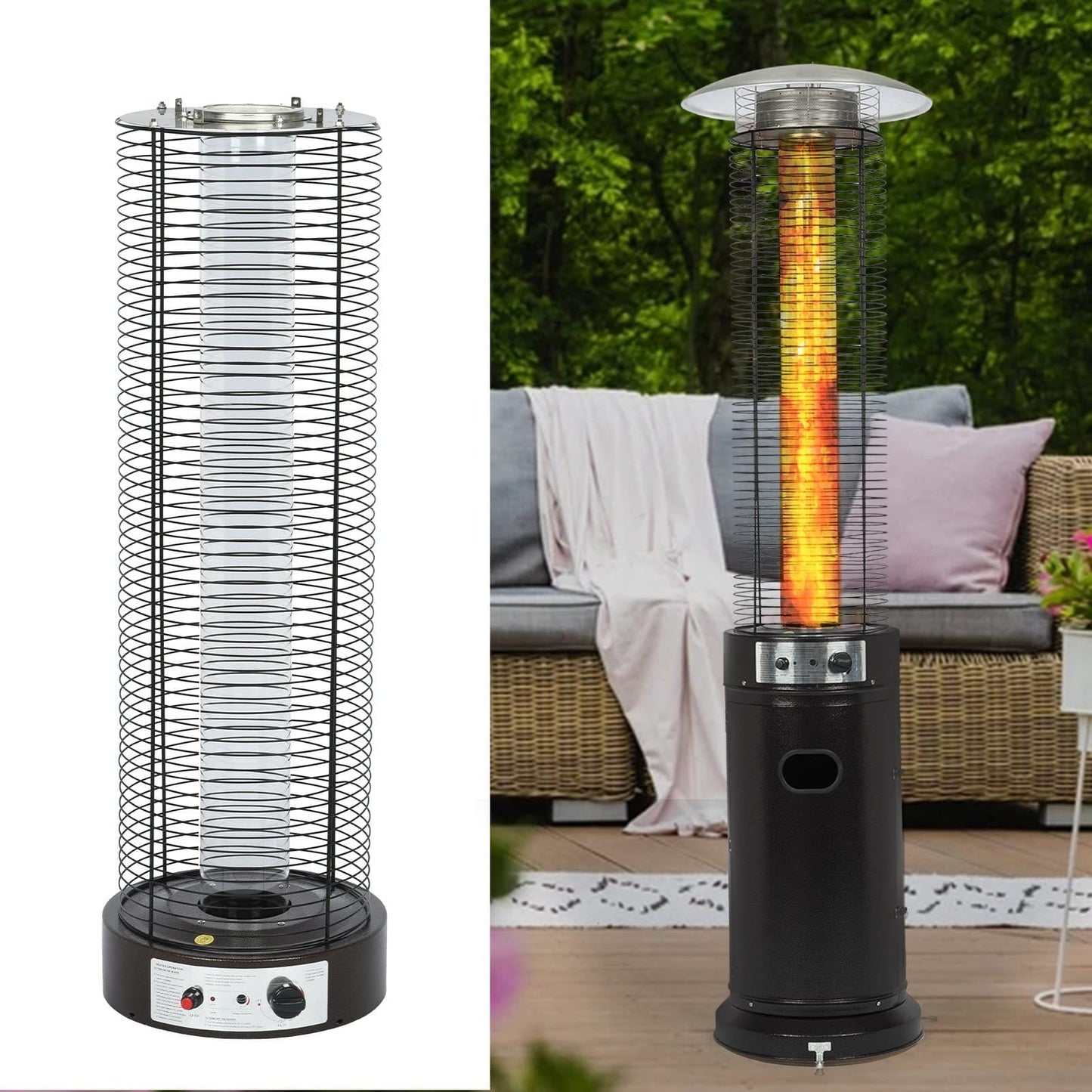 H-GENERAL Round Glass Tube Gas Patio Heater Indoor/Outdoor