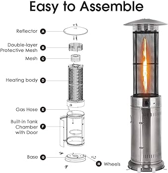 H-GENERAL Round Glass Tube Gas Patio Heater Indoor/Outdoor