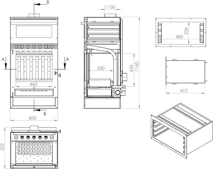 Fireplace TKS-15 3 Sides Glass Professional Baking Oven+Fan